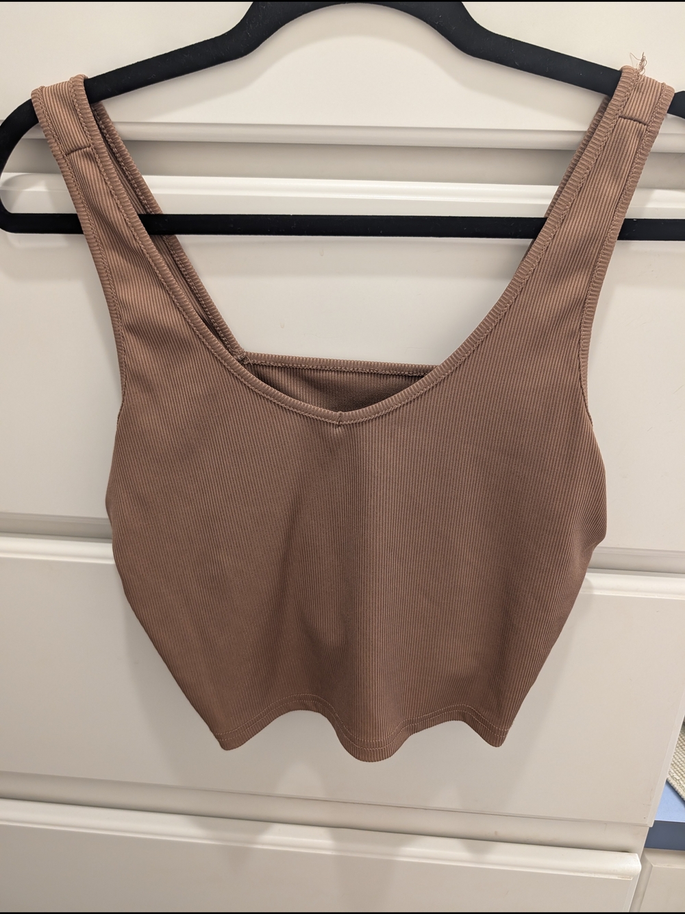 SHEIN Ribbed Scoop Neck Tank Top in Brown